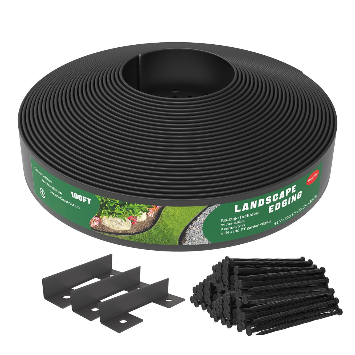 Mars Villa landscape edging 4in tall 100ft roll creates durable lawn borders.