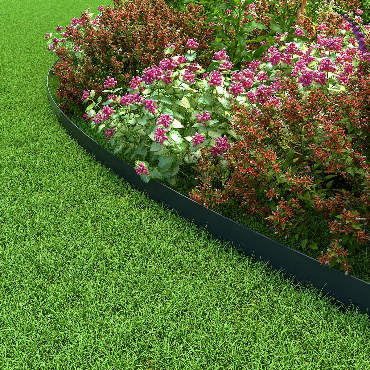 Mars Villa border defines curved garden beds for visual appeal.