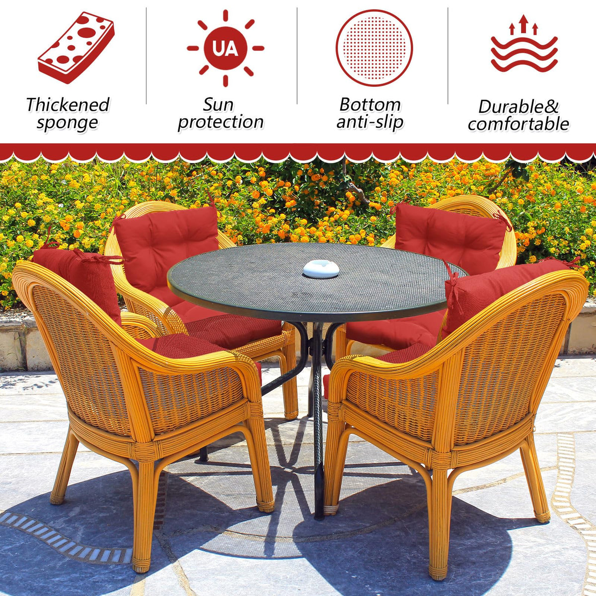 Marsui all-weather cushions suitable for patio, garden, or indoor seating.