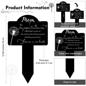 Marsui black metal memorial plaque highlighting dandelion design for cemetery or garden