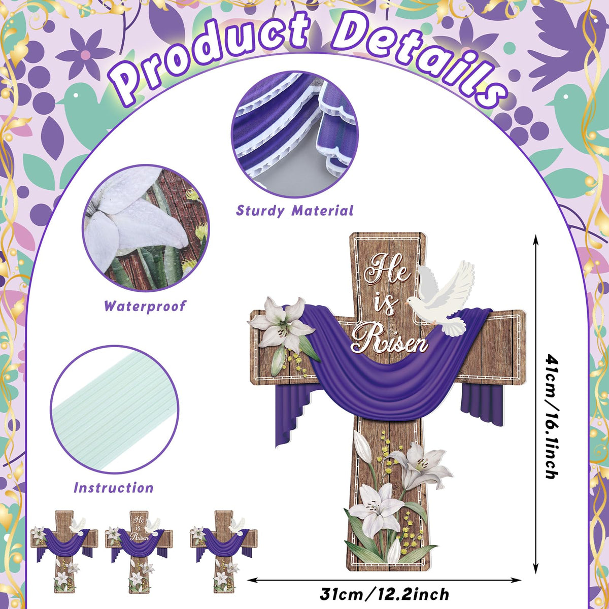 Marsui Easter cross yard sign with floral pattern for curb appeal.