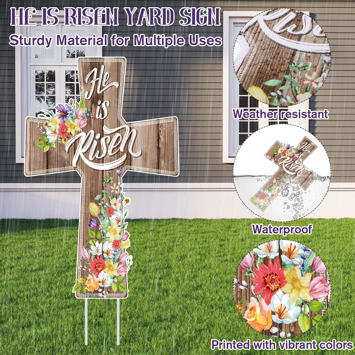 Marsui Easter sign with cross shape enhances outdoor gatherings.