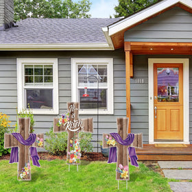 Marsui He Is Risen yard sign kit includes stakes for quick install.