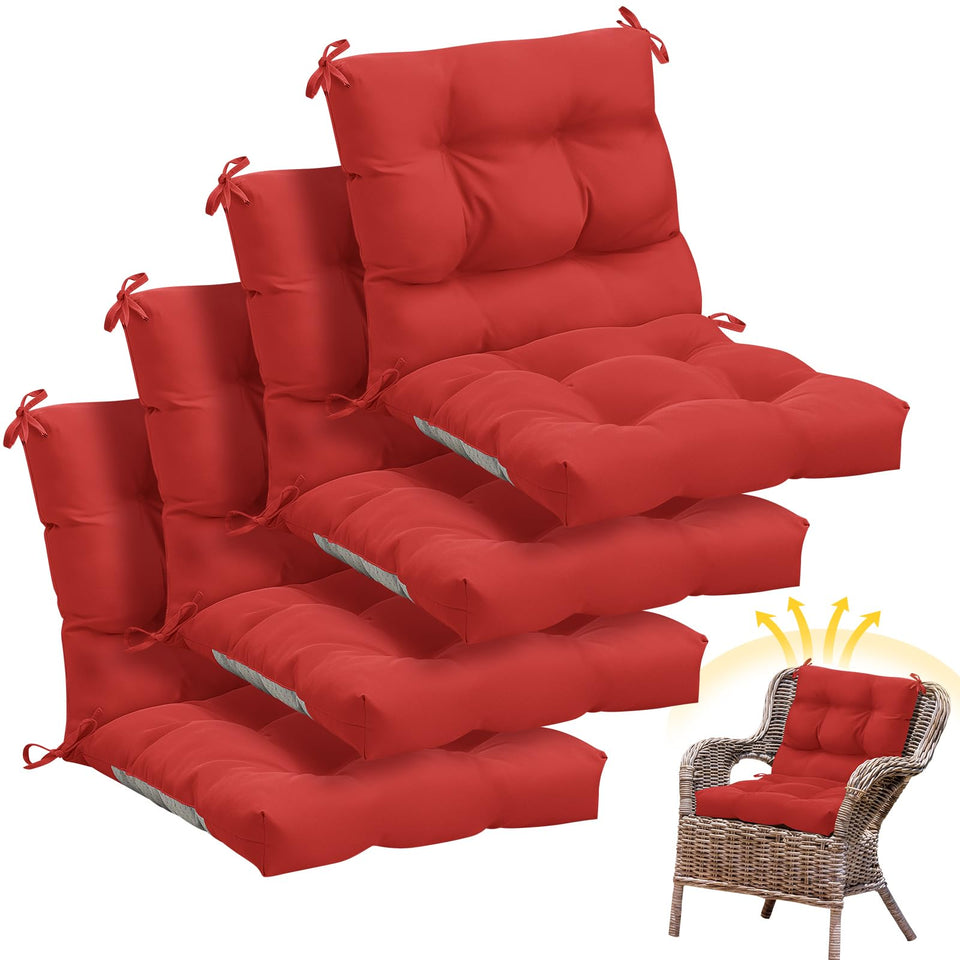 Marsui four-piece outdoor chair cushions in red for all-weather comfort and simple setup.