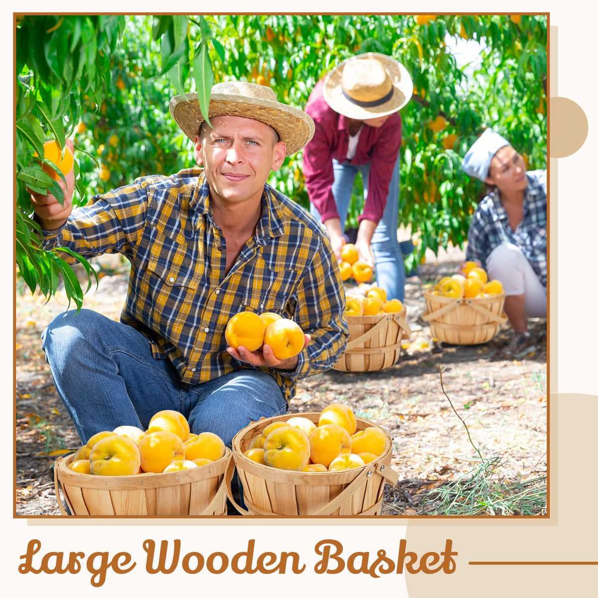 Marsui garden storage round wooden basket adds rustic charm to kitchen or garden.