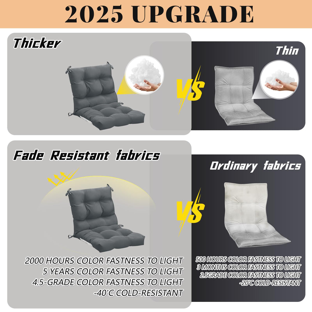 Marsui high-back cushions with ties keep your outdoor chairs secure.