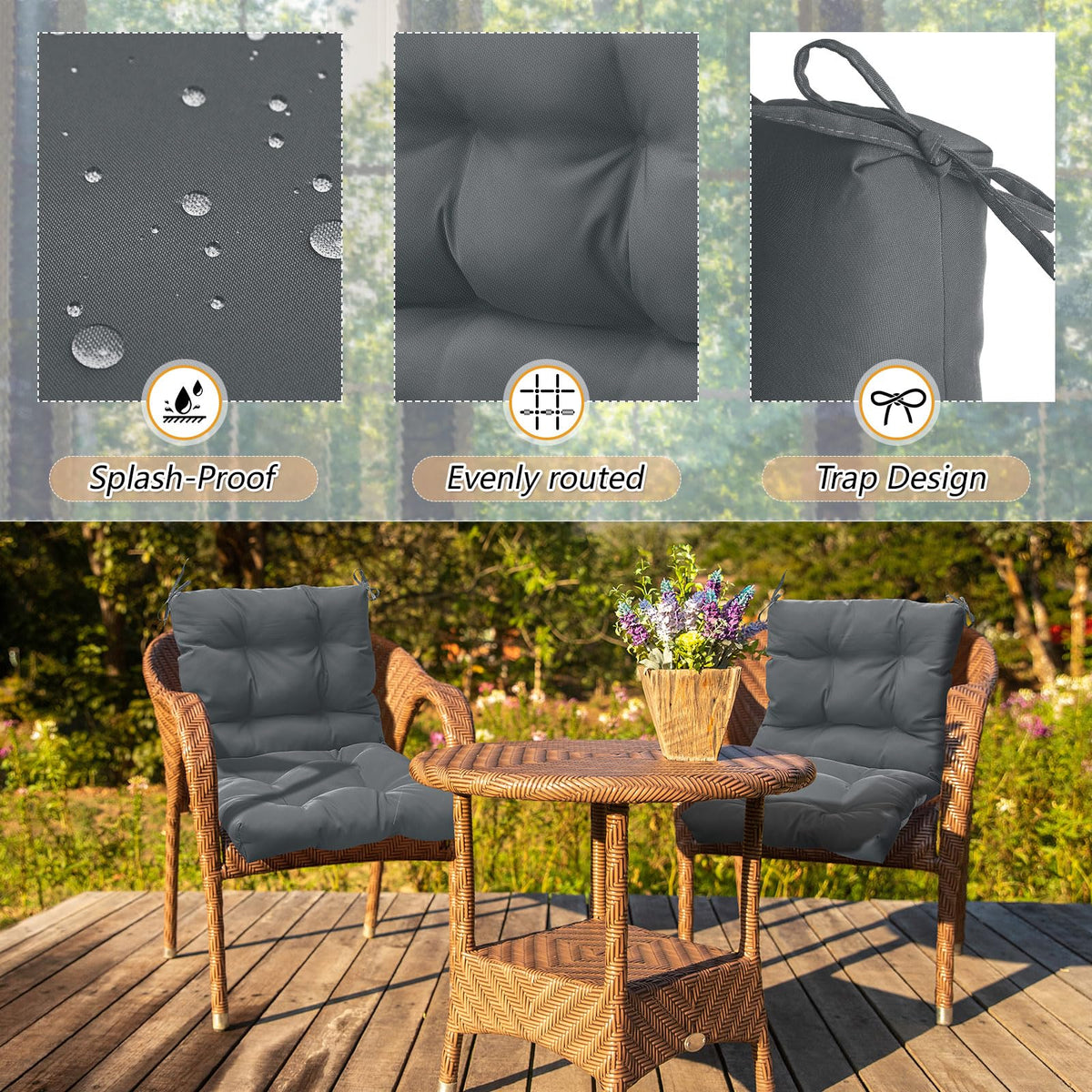 Marsui cushions measure 42 by 21 by 4 inches for full chair coverage.