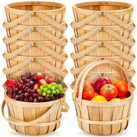 Marsui round wooden apple basket with sturdy handles for easy harvest and display.