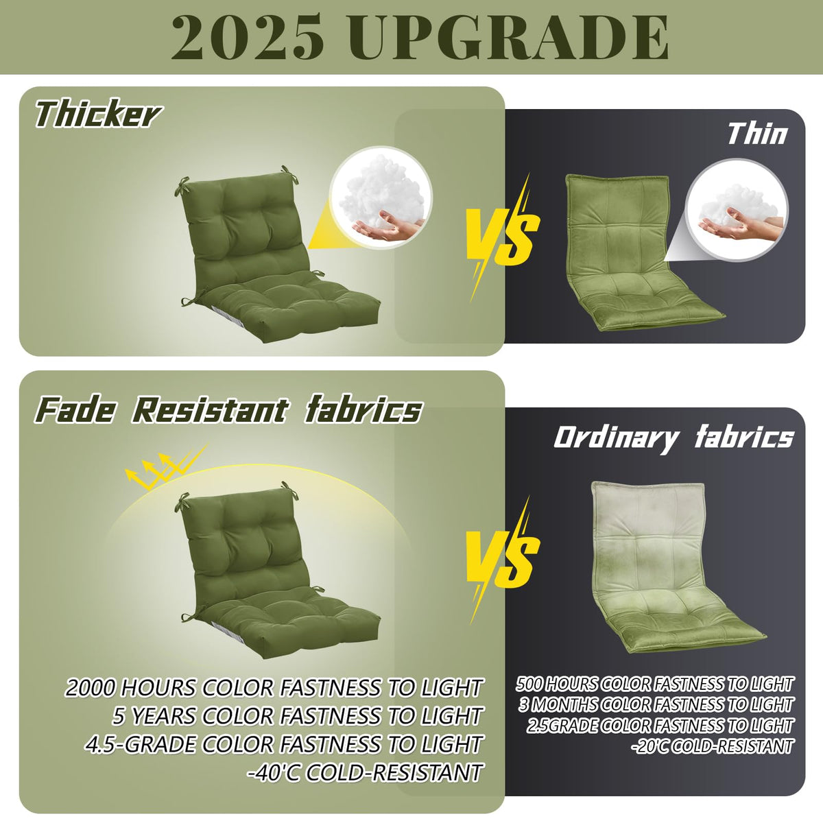 Marsui moss green seat and back cushions add support to outdoor chair