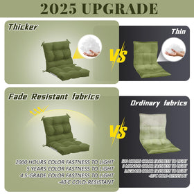 Marsui moss green seat and back cushions add support to outdoor chair