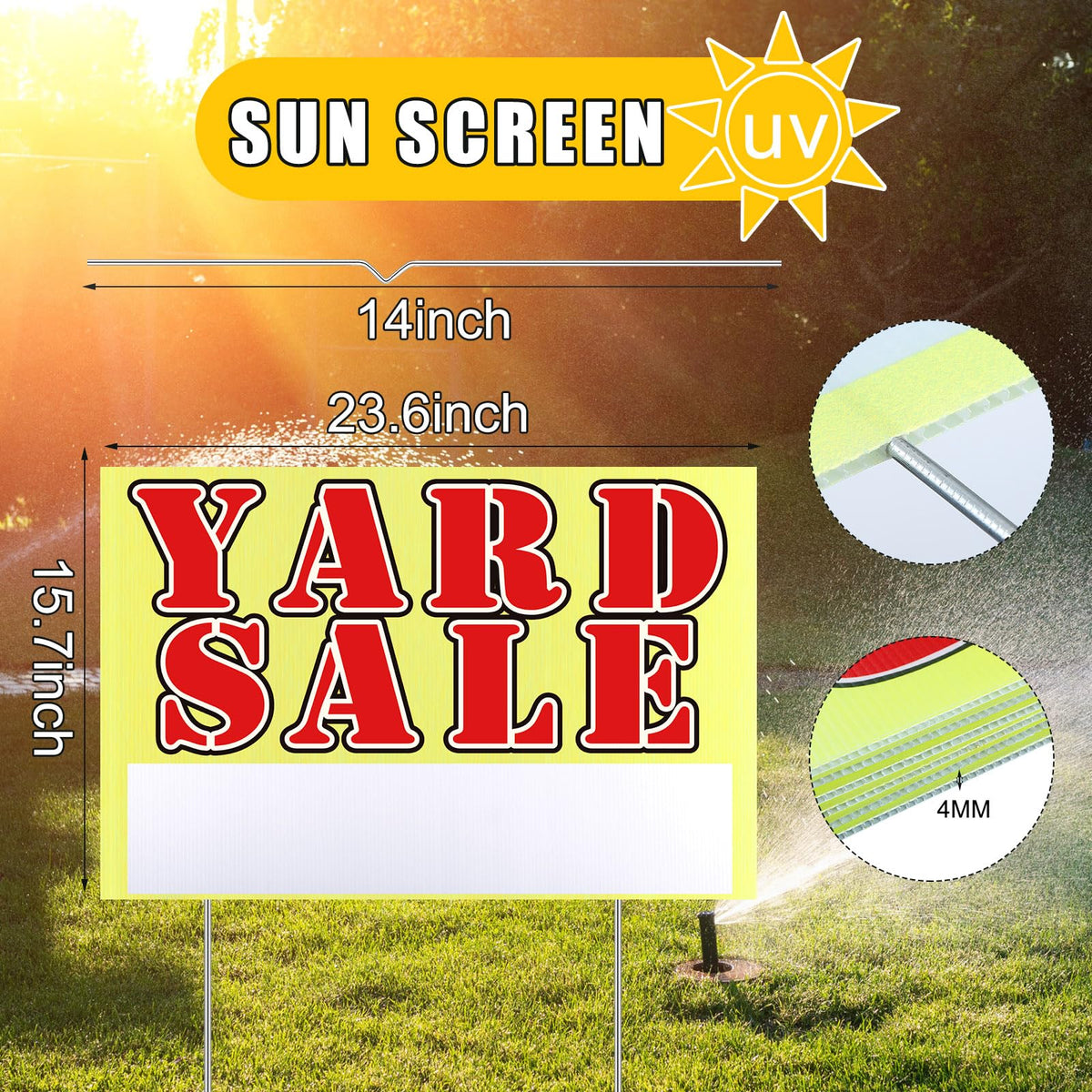 Marsui yard sale sign back view showing the double-sided design for more details.