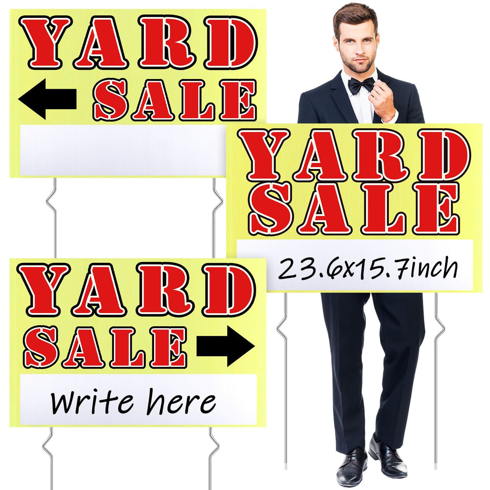Marsui yard sale sign front view with bold colors for high visibility outdoors.