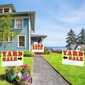 Marsui yard sale sign dual-sided detail highlighting space for date and contact.