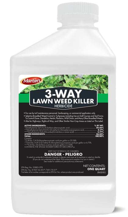 Martin's 3-Way Lawn Weed Killer Concentrate bottle for broadleaf weed control in lawns