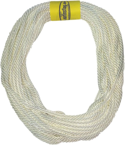 Martin's Flag 5/16-inch rope coiled, ready for outdoor flagpole use.