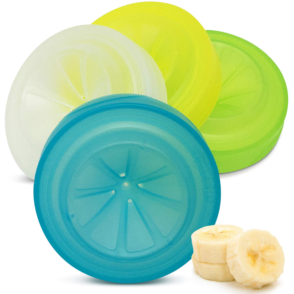 Masontops Trap Caps 4-pack shown on mason jars for fruit fly control