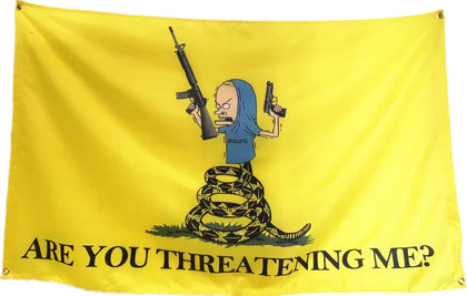 Masquita Are You Threatening Me flag 3x5ft with vivid colors for dorm decor and durability.
