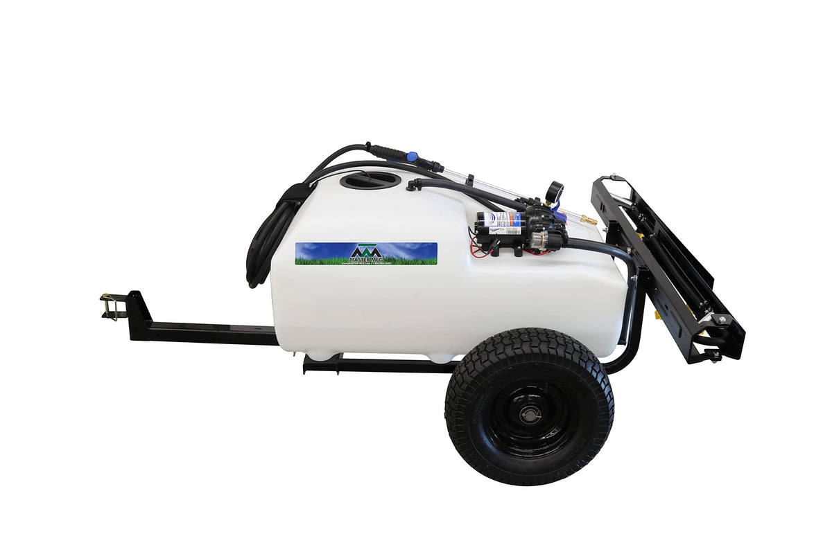 Master Mfg 36gal trailer broadcast sprayer for large-property coverage.