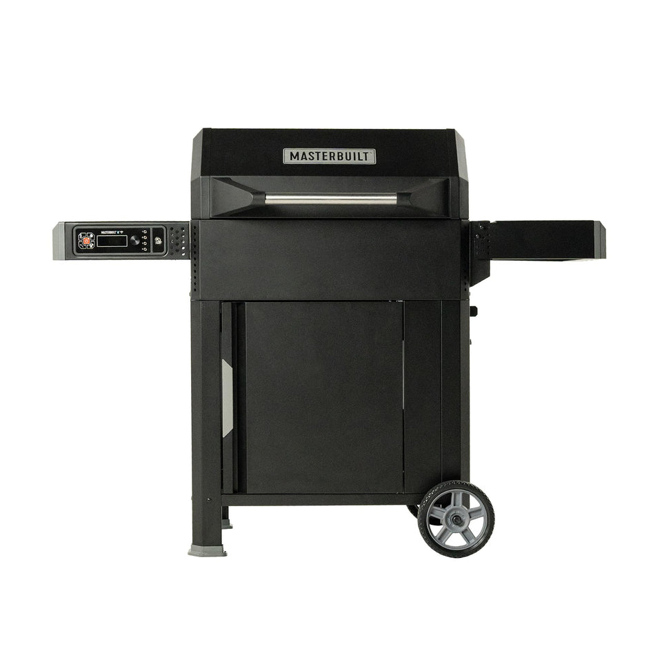 Masterbuilt Gravity 545 grill in the backyard for versatile charcoal cooking.