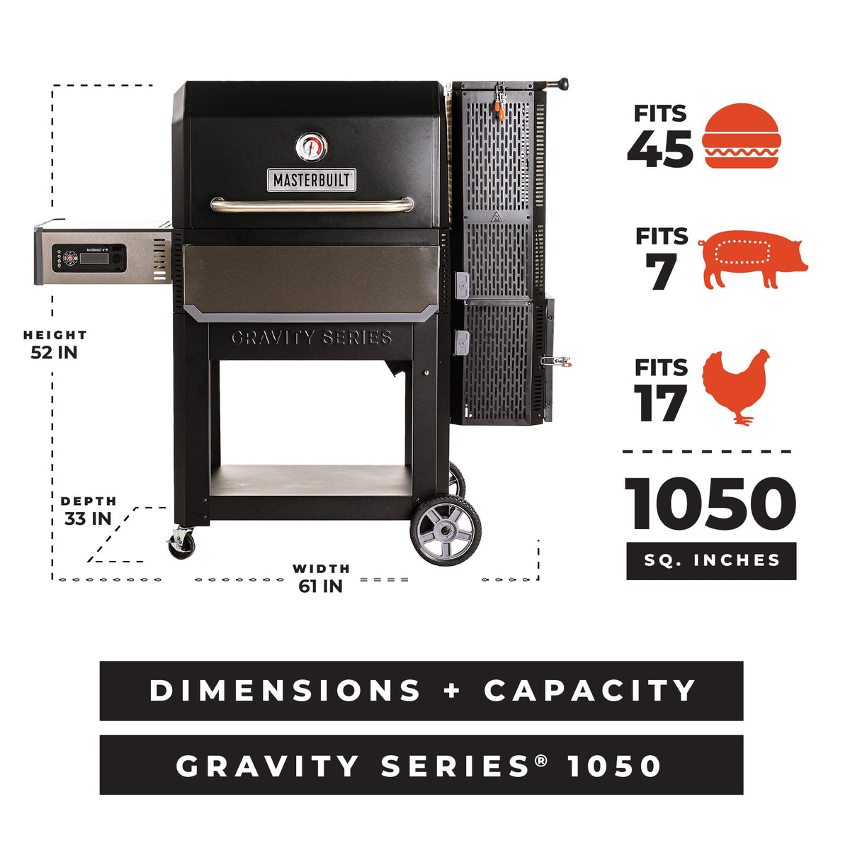 Masterbuilt Gravity Series 1050 stainless steel front and side shelves