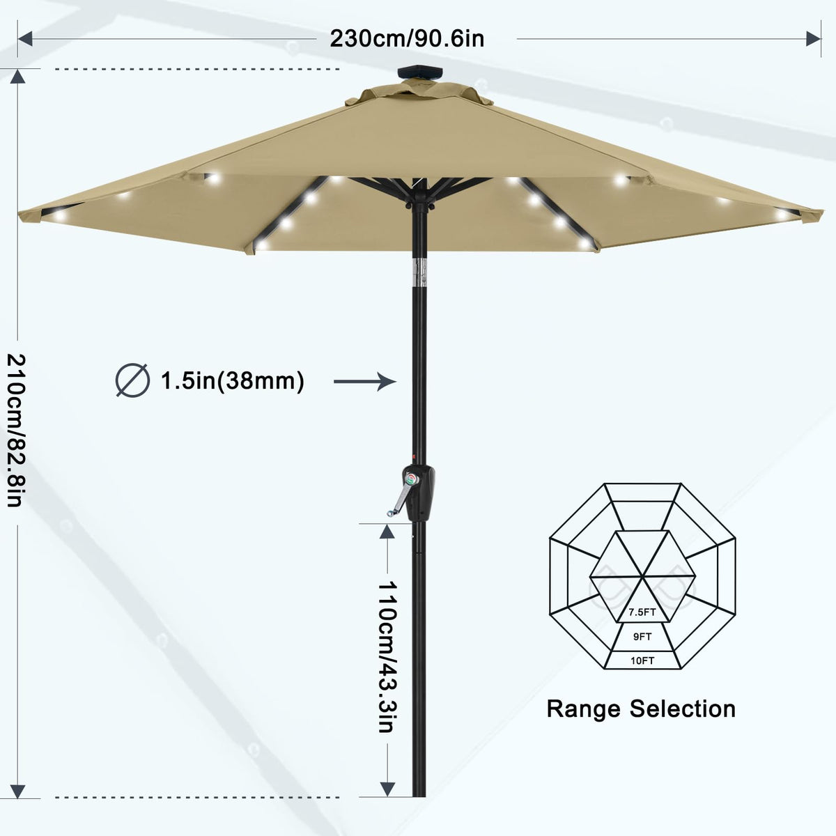 Mastercanopy 7.5ft umbrella aluminum pole with iron ribs for durable outdoor stability.