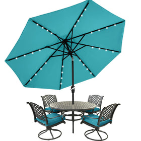 Mastercanopy 9ft umbrella with LED lights on top for nighttime shading.