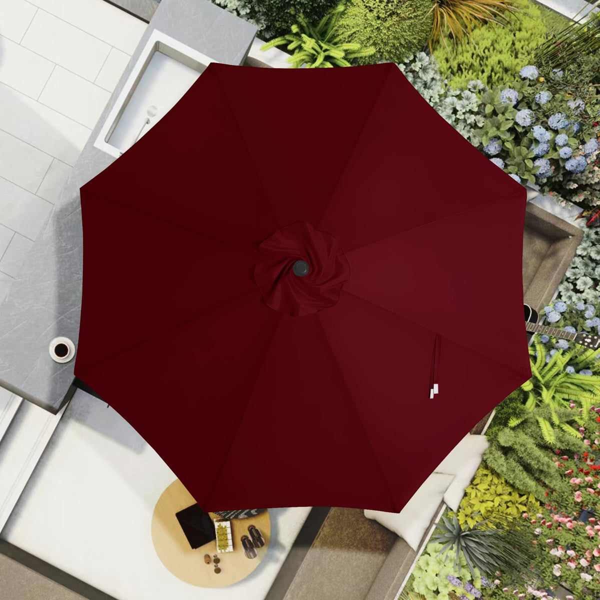 Mastercanopy burgundy color option swatch for patio styling.