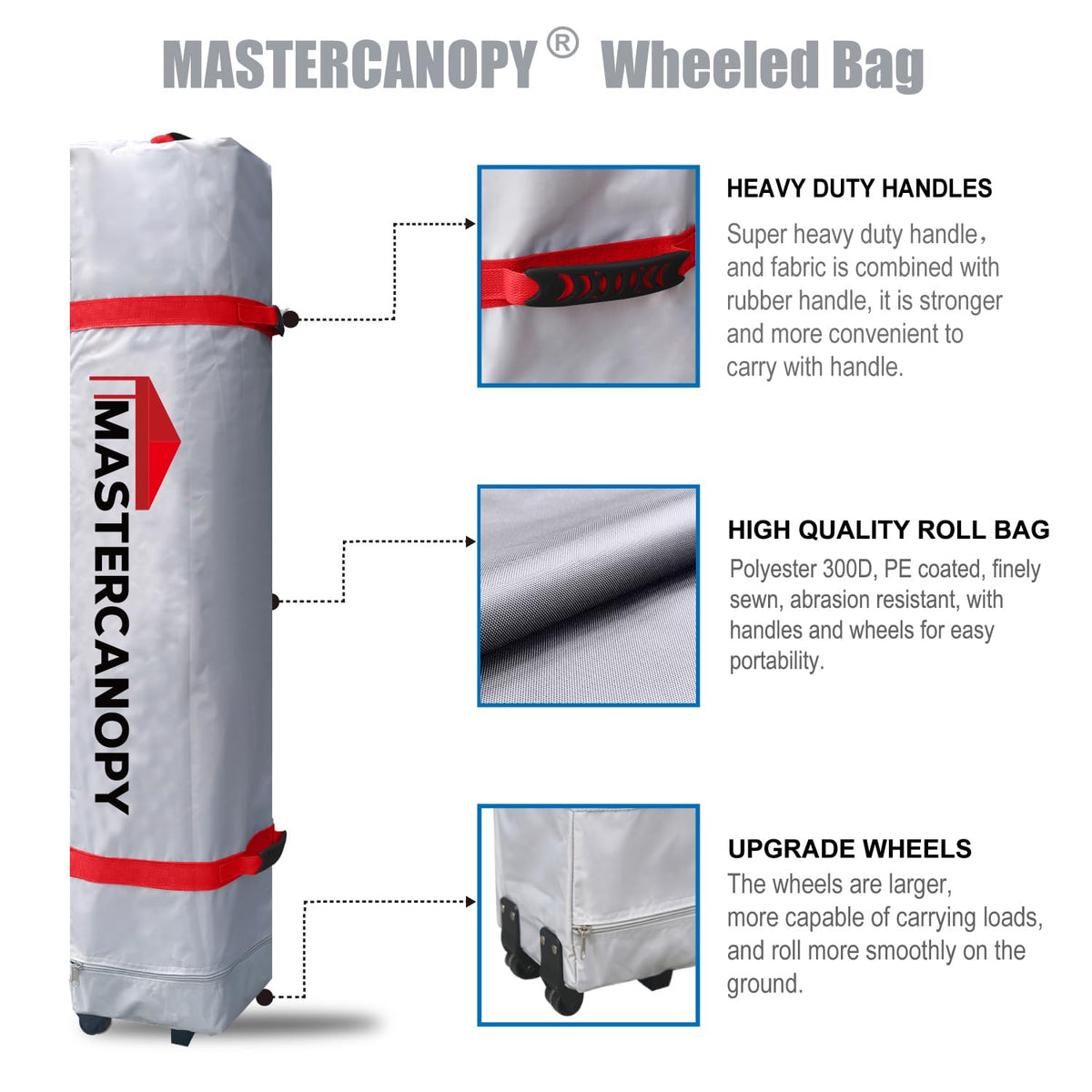 MASTERCANOPY adjustable legs with three height settings for customizable shelter height.