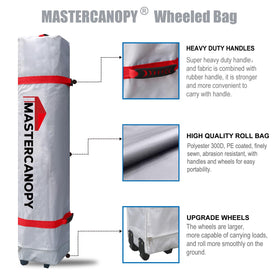MASTERCANOPY adjustable legs with three height settings for customizable shelter height.