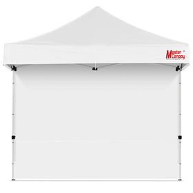 MasterCanopy SunWall sidewall attached to a 10x10 canopy for shade and wind protection