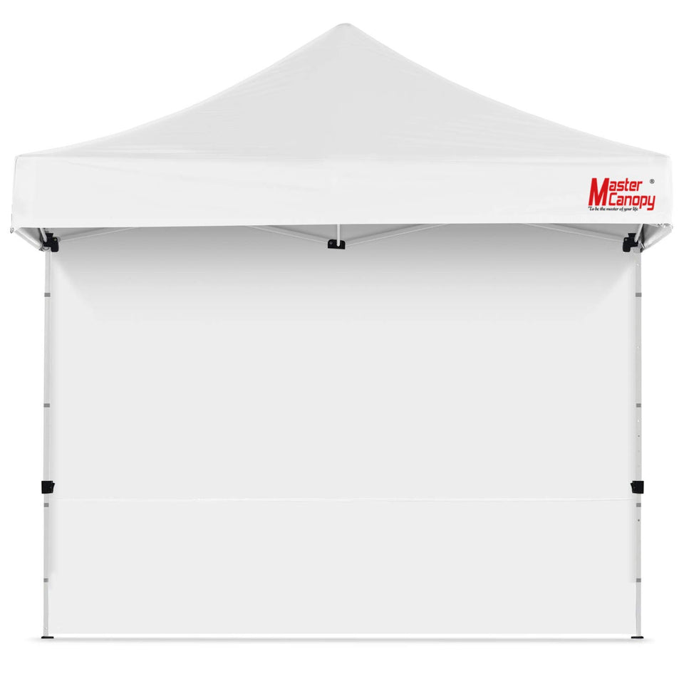 MasterCanopy SunWall sidewall attached to a 10x10 canopy for shade and wind protection