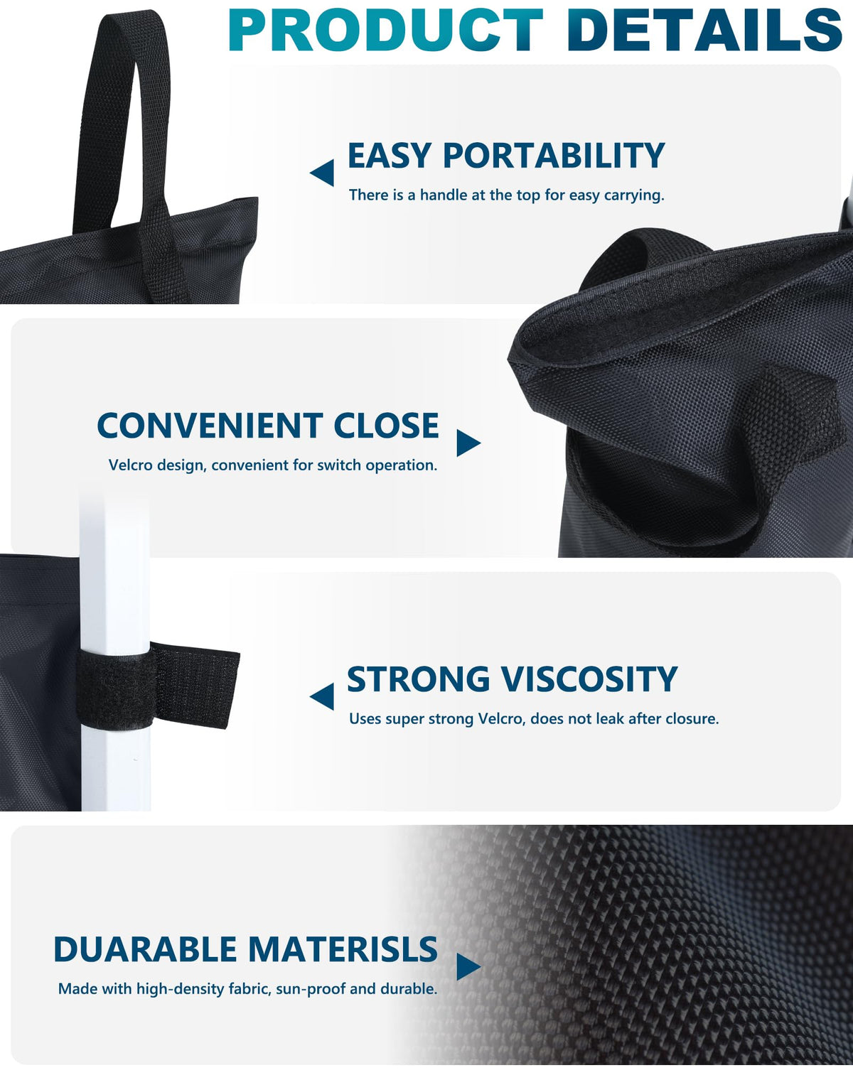 Mastercanopy weight bag exterior with waterproof materials for outdoor use