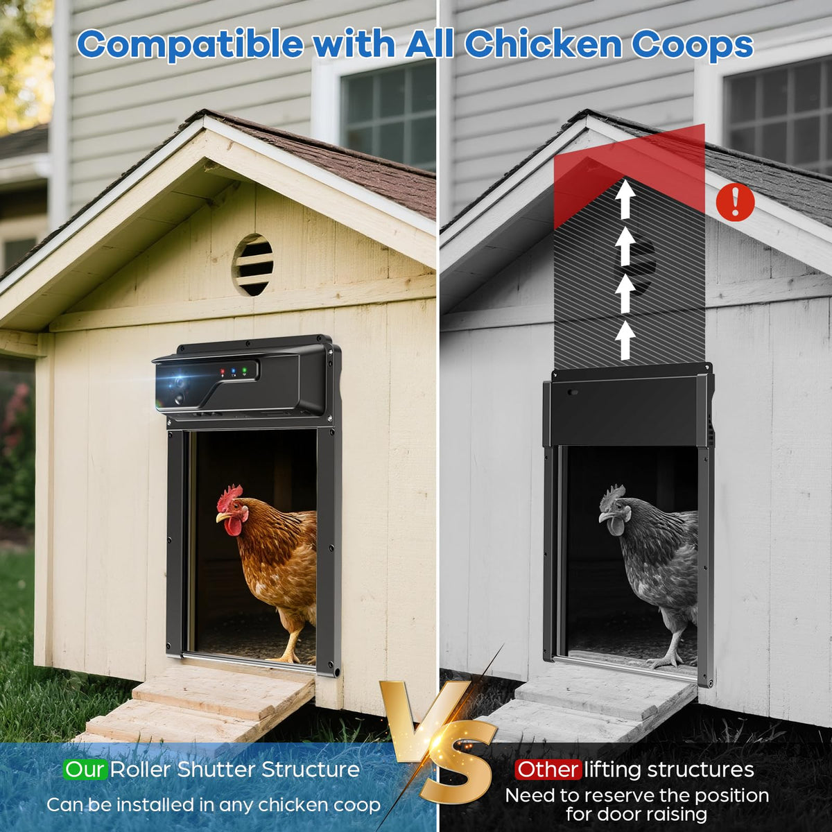 MasterFUN anti-pinch safety system protects chickens during door movement.