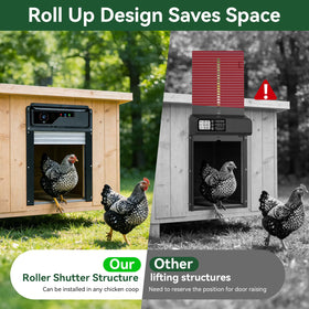 MASTERFUN anti pinch safety reverses on contact with poultry.