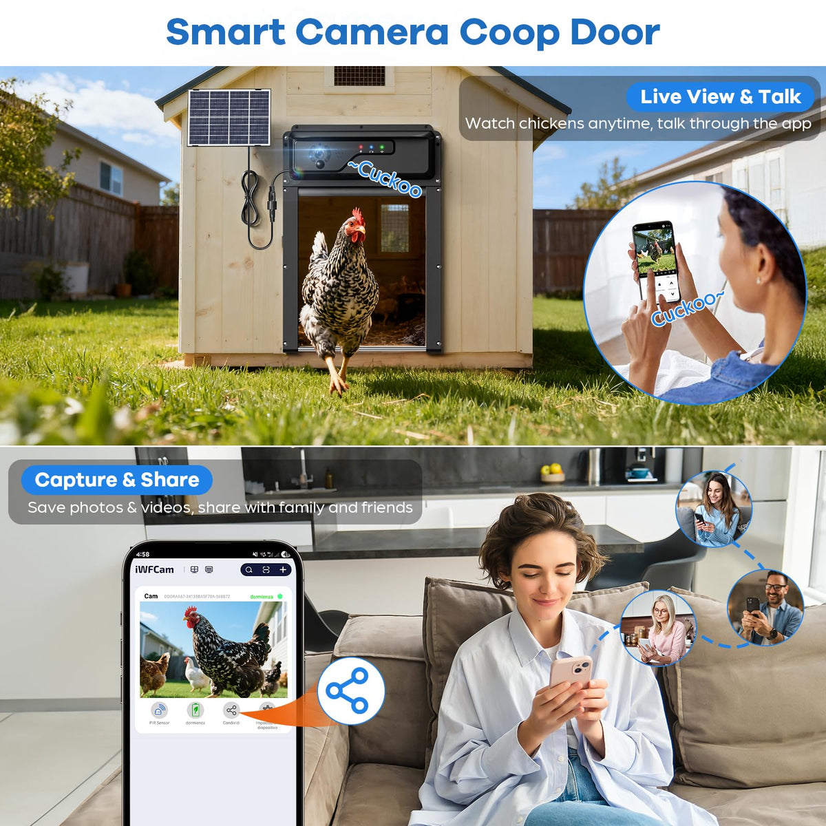 MasterFUN app remote-control with scheduling for hands-free coop access.