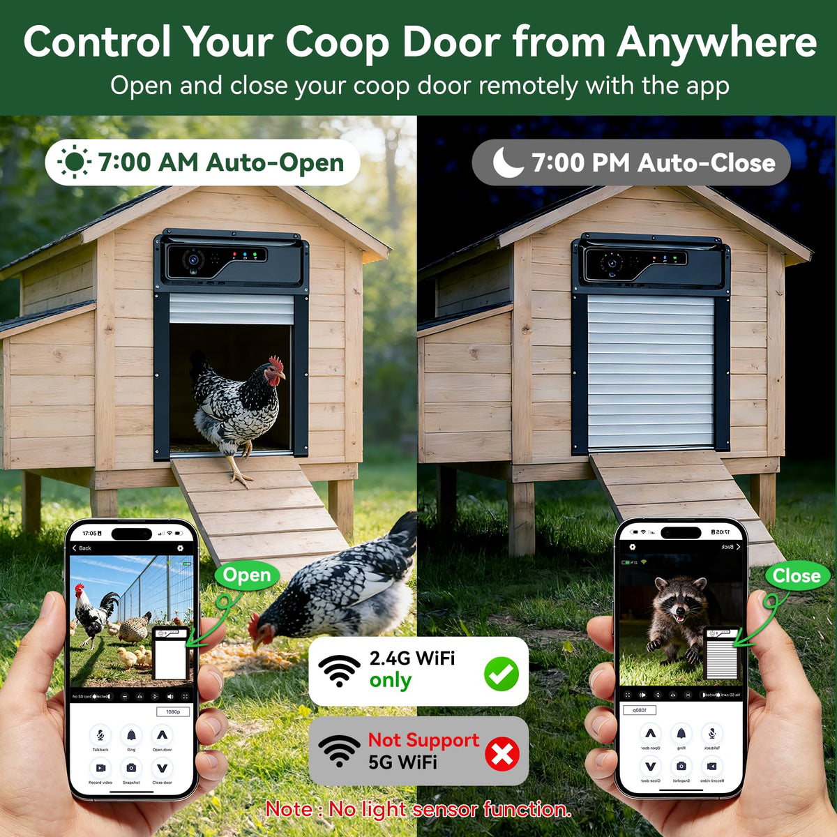 MASTERFUN night vision captures coop surroundings after dark.