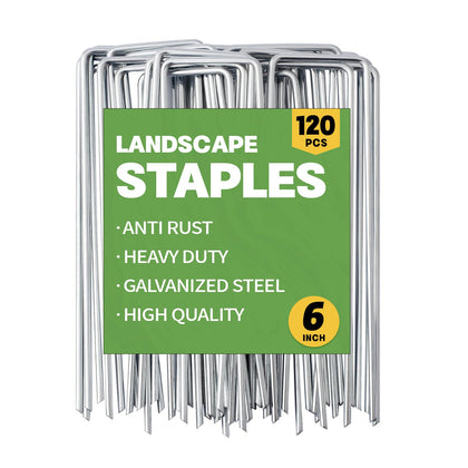 MAT 7-BANQUET 6-inch galvanized stakes securing landscape fabric for weed control