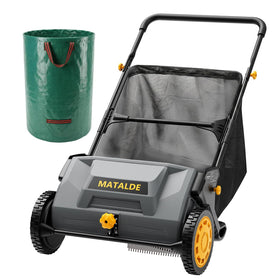 Matalde 21in push lawn sweeper front view showing wide cleaning path for debris