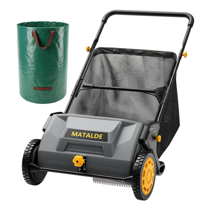 Matalde 21in push lawn sweeper front view showing wide cleaning path for debris