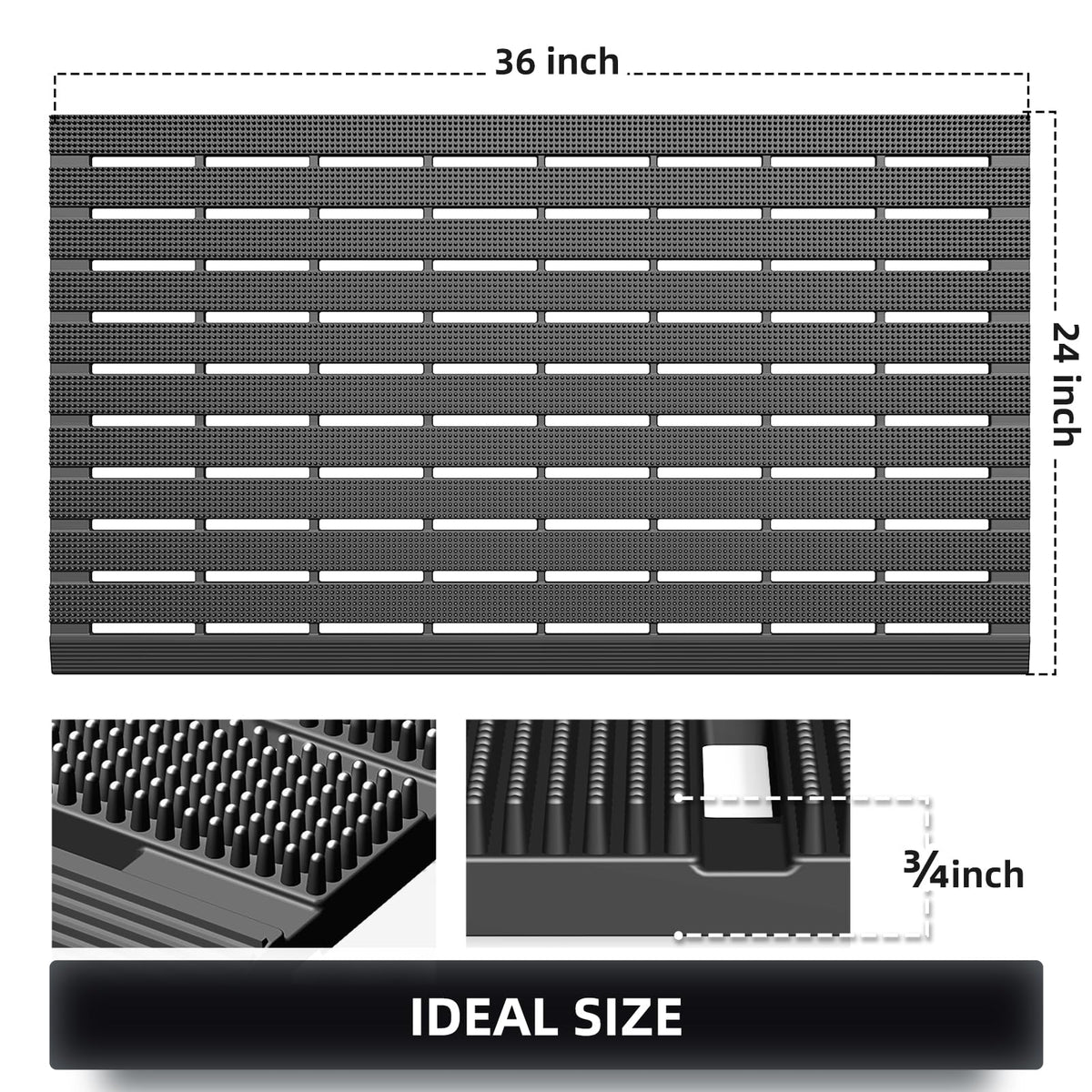 MATALL non-slip backside on gray mat prevents slips in windy entrances.