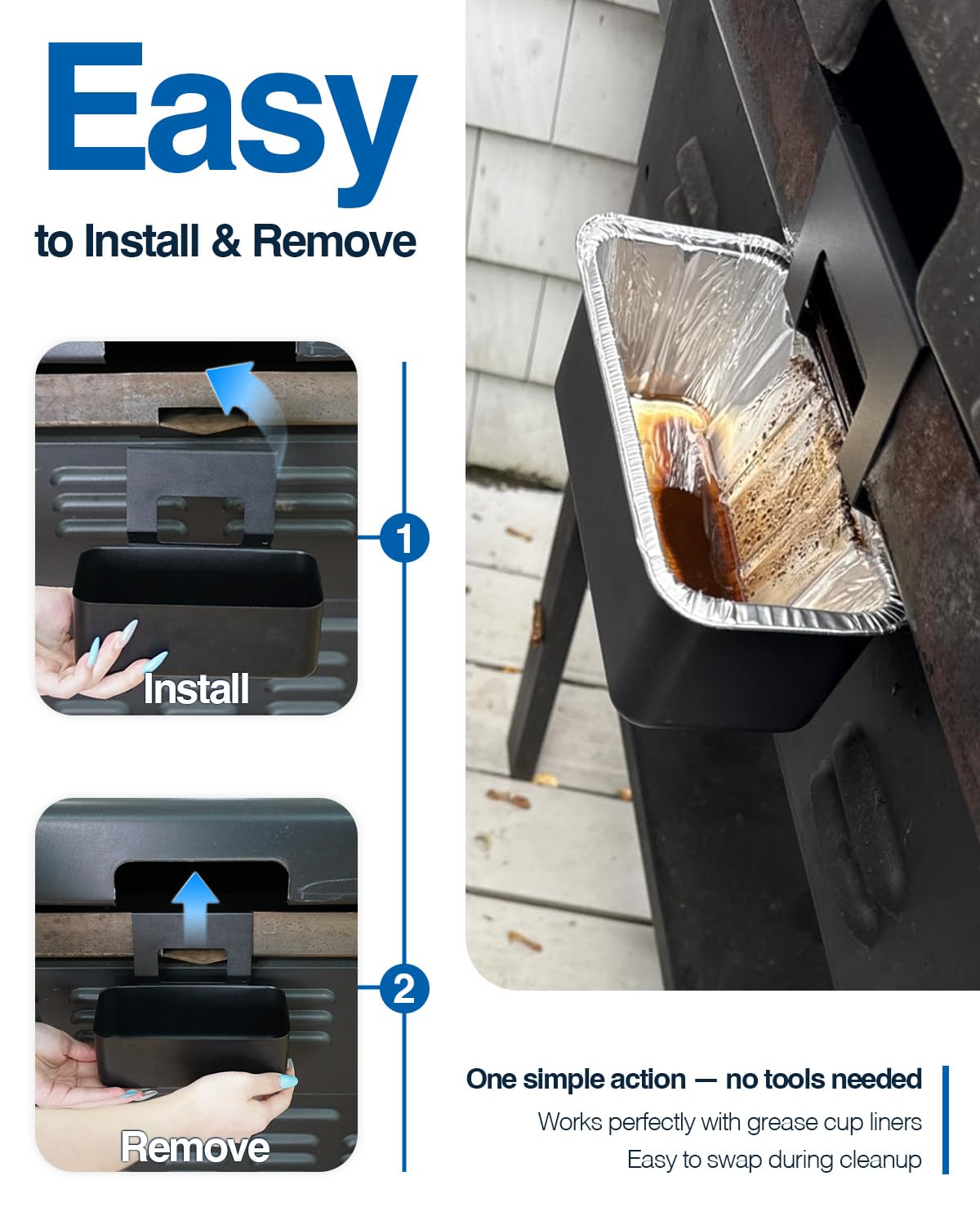 Matchwaves grease cup makes clean-up easier and less messy after grilling