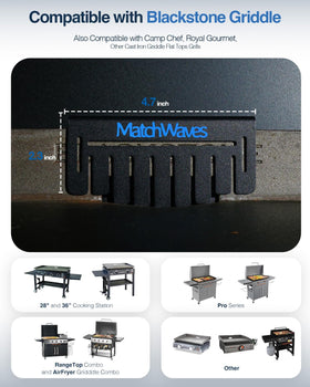 Matchwaves Grease Gate Blocker in use on a Blackstone griddle prevents drifting items