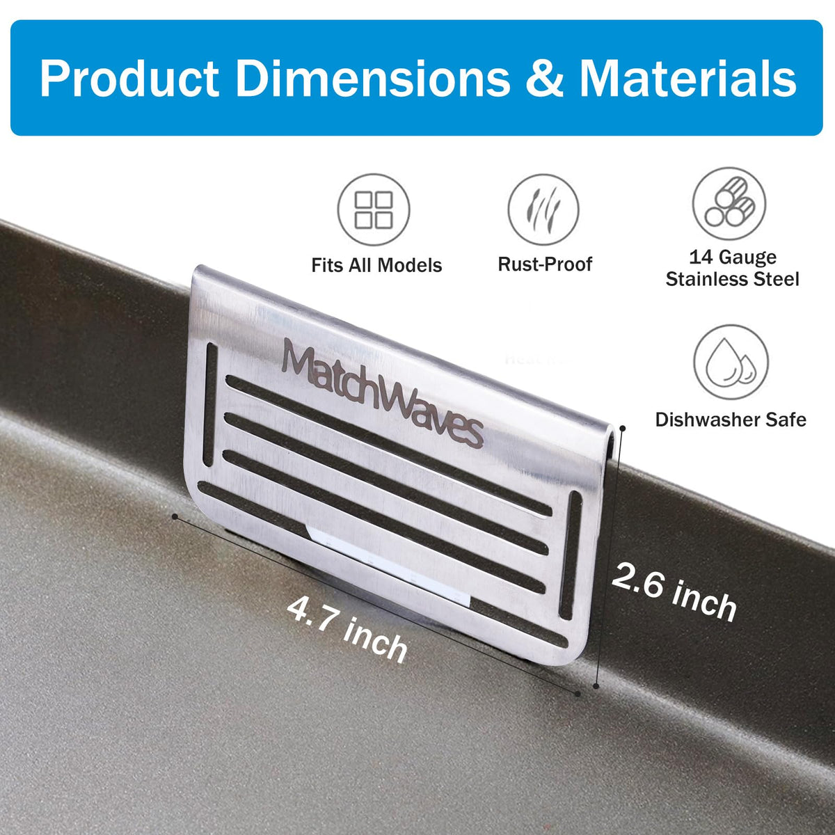 Matchwaves Grease Gate Blocker mounted on griddle edge for stable use
