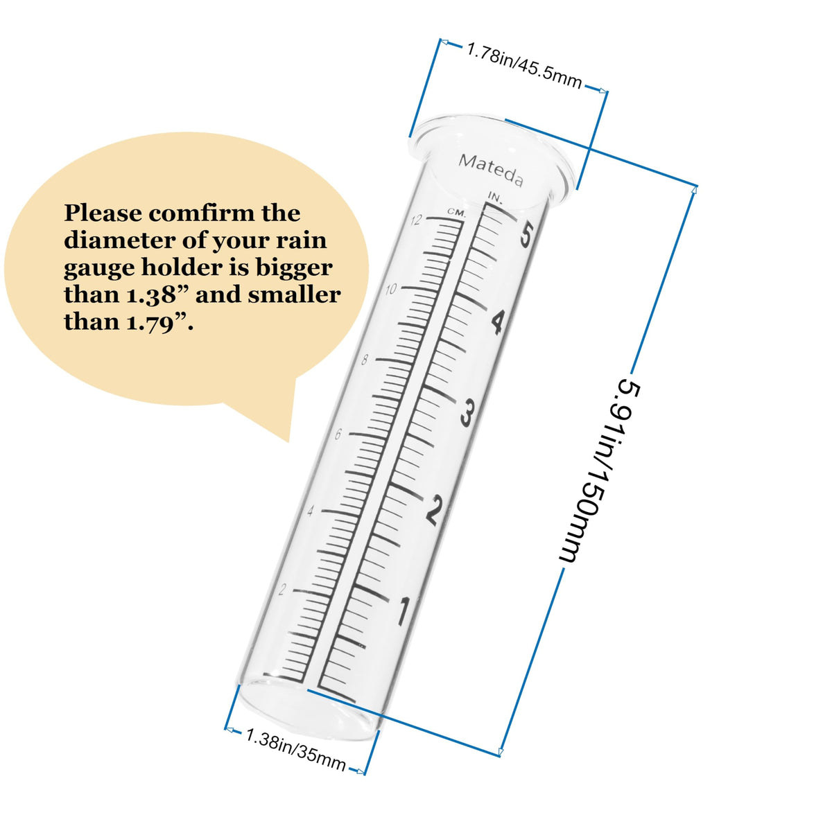 Mateda post mount rain gauge ready for outdoor use