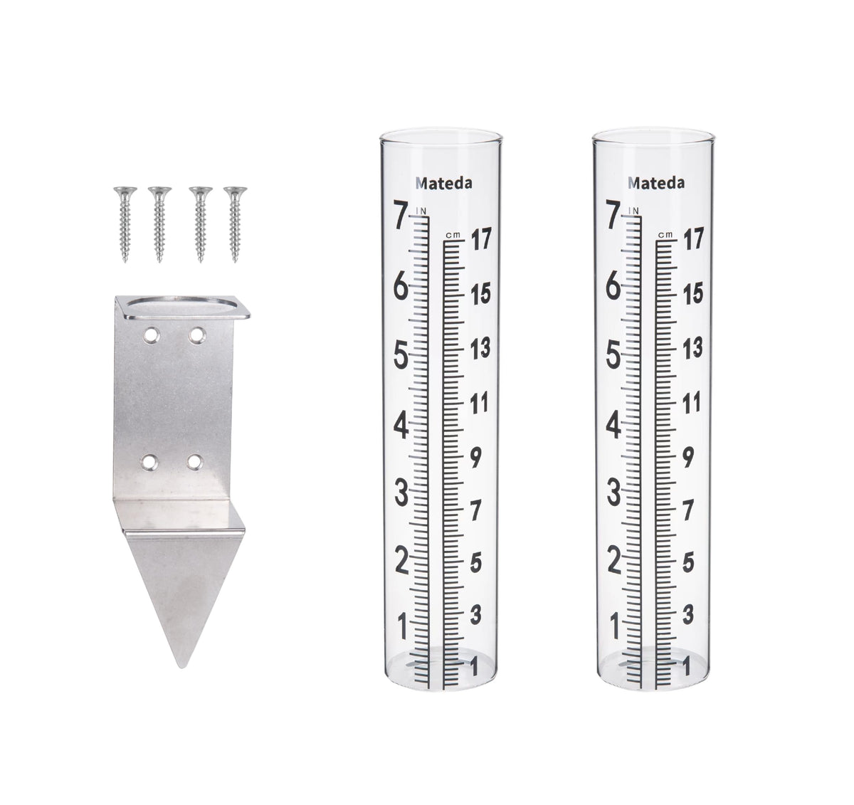 Mateda rain gauge 7-inch capacity mounted on ground for precise outdoor data.