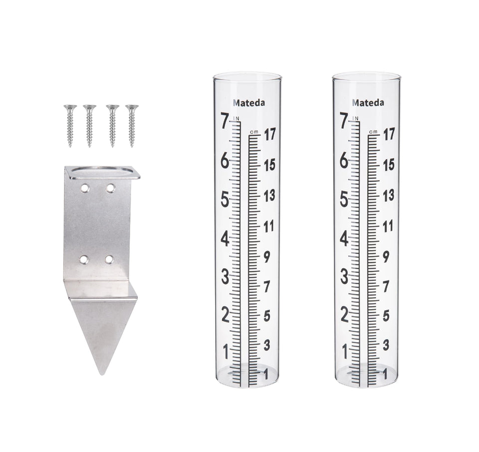 Mateda rain gauge 7-inch capacity mounted on ground for precise outdoor data.