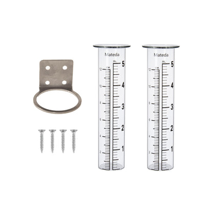 Mateda rain gauge front view showing five-inch capacity for yard rainfall