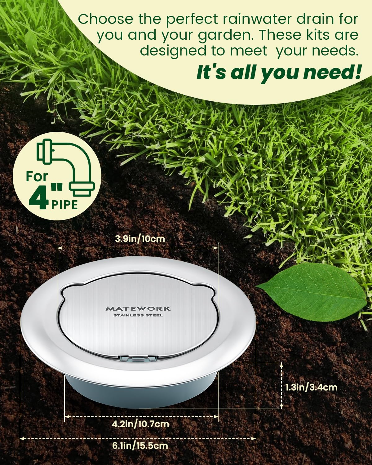 Matework polymer base connection demonstrates secure, tool-free installation for 4-inch fittings.