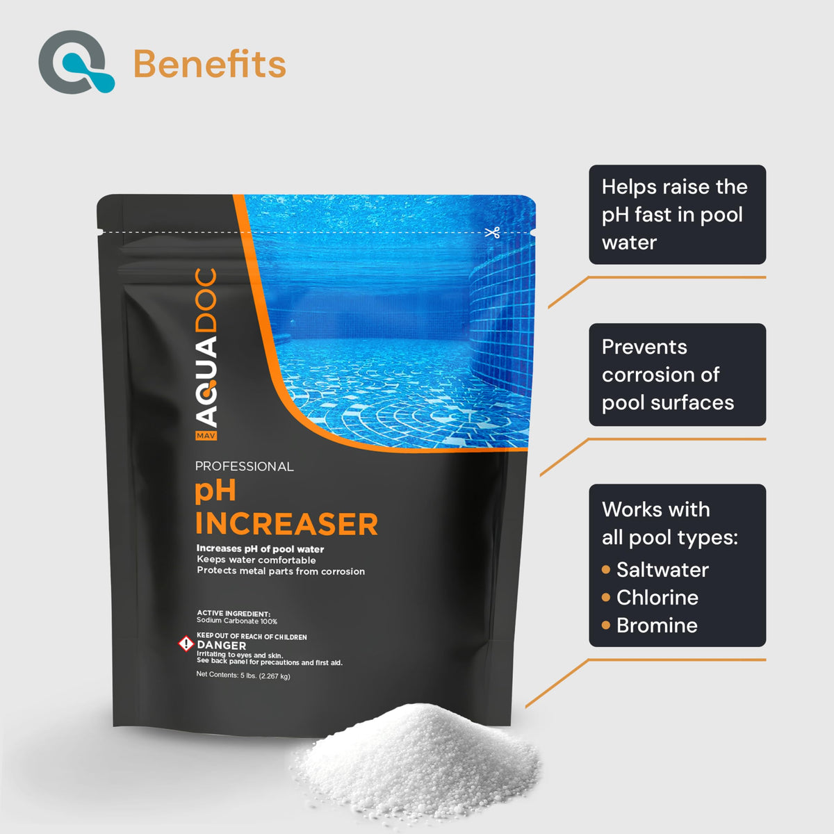 MAV AquaDoc pH Up powder dissolve demonstrates fast action for pH balance