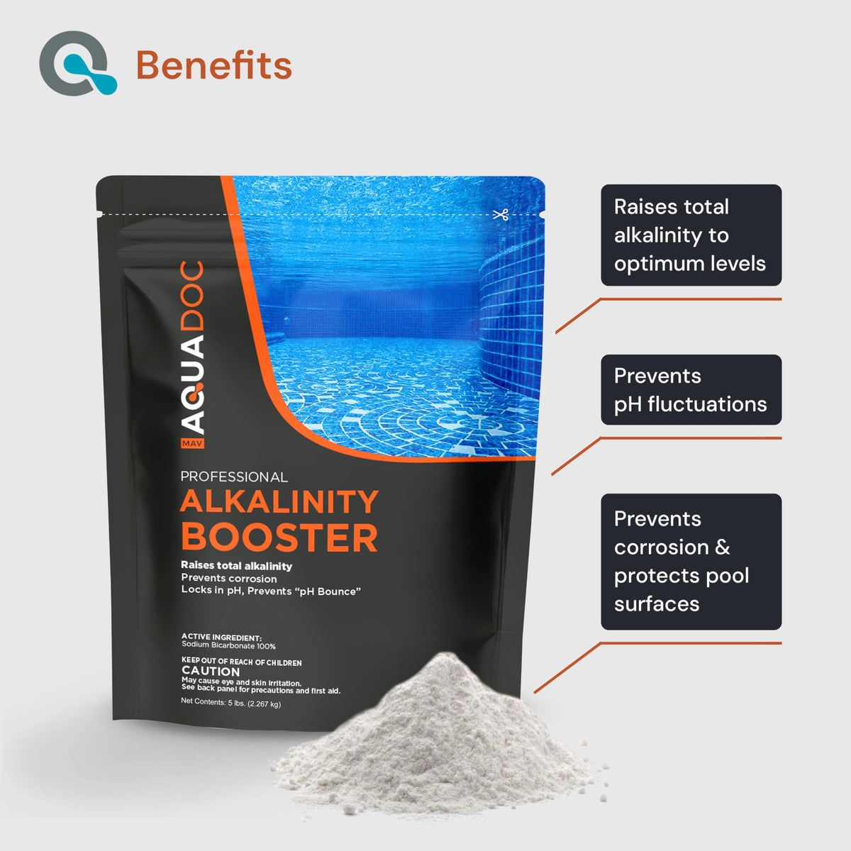 MAV AquaDoc label close-up demonstrates USA-made formula for reliable pool chemistry.